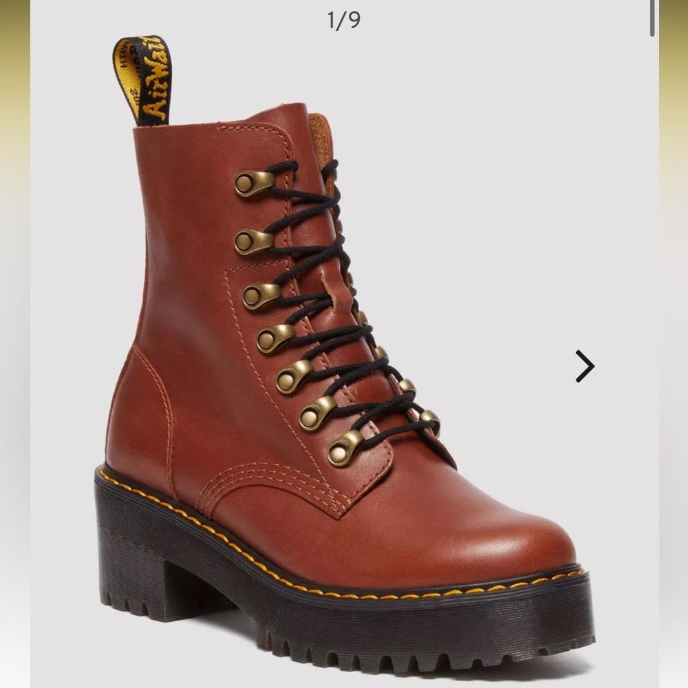 Dr Martens Leona women’s farrier leather heeled boots in brown